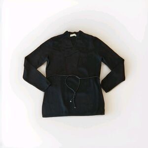 Lord & Taylor Italian Merino Wool Sweater Womens Medium Black V Neck Belted